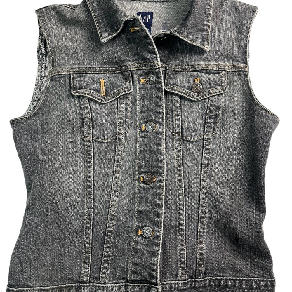 🖤✨‎ Vintage GAP Black Denim Vest XS Hong Kong Raw Hem Grunge ✨🖤